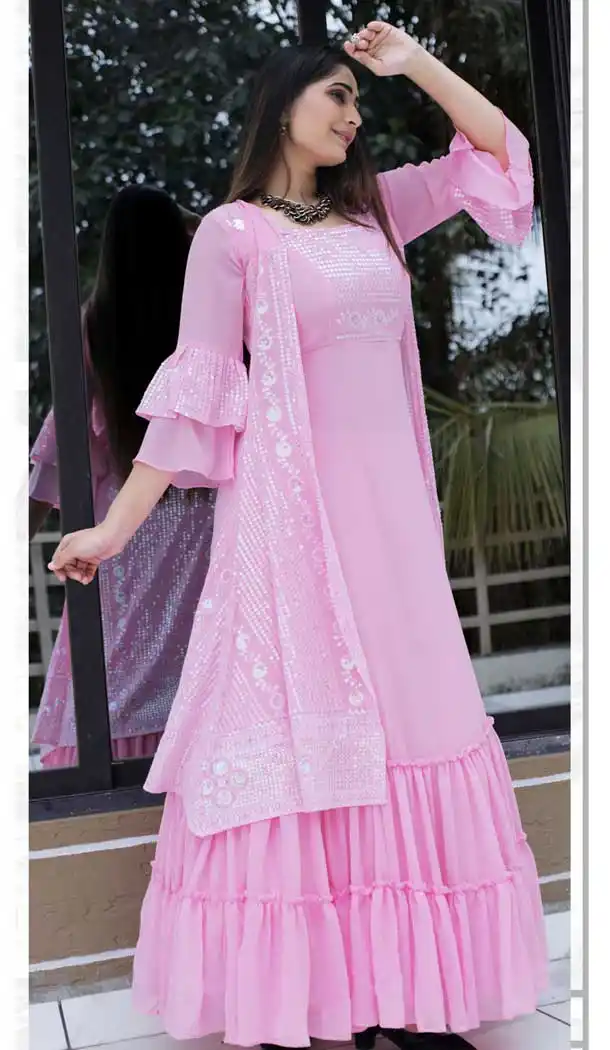 Blush Pink Color Georgette Designer Party Wear Plus Size Readymade Gown - 2756141769
