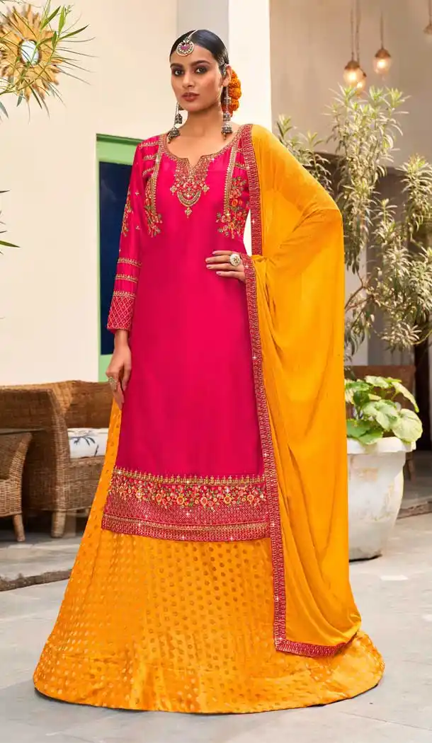 Pink Color Georgette Satin Designer Party Wear Lehenga Salwar Suit- 2801142173