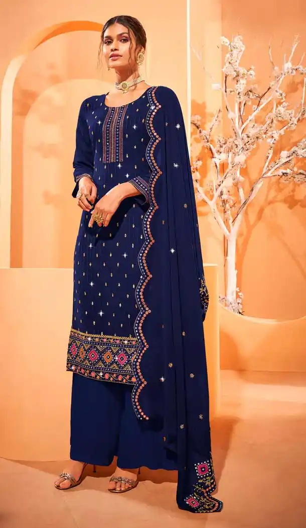 Blue Color Georgette Casual Eid Special Evening Wear Palazzo Suit- 2805142265