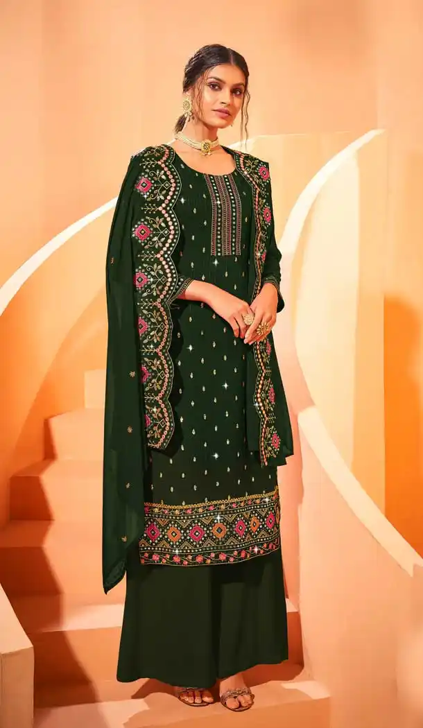 Green Color Georgette Casual Eid Special Evening Wear Palazzo Suit- 28051422667