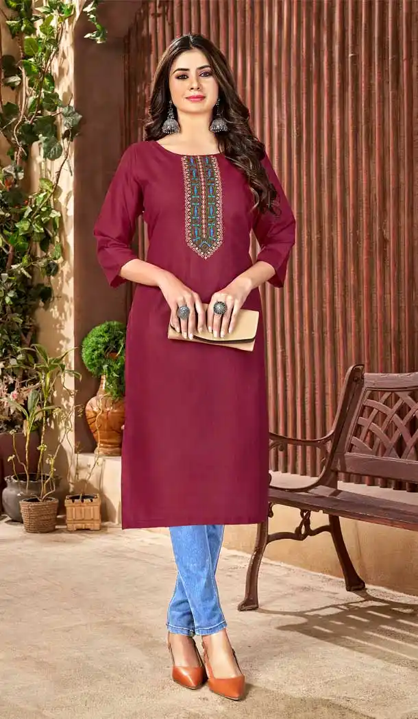 Maroon Color Handloom Slub Cotton Casual Office Wear Kurti - 2807142275