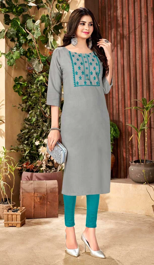 Gray Color Handloom Slub Cotton Casual Office Wear Kurti - 2807142278