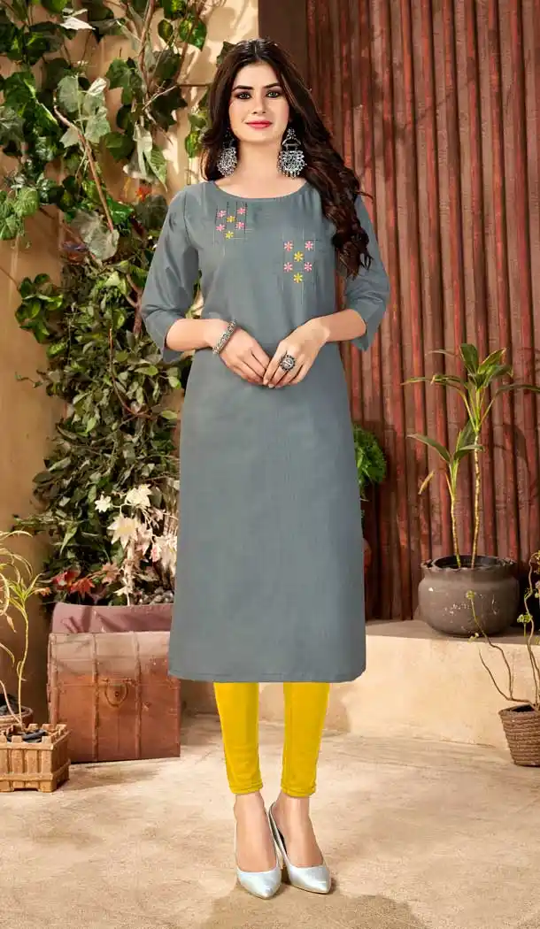 Stunning Gray Color Handloom Slub Cotton Casual Office Wear Kurti - 2807142282