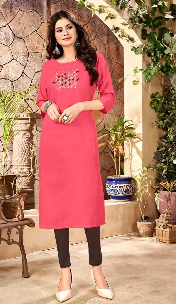 Pink Color Handloom Slub Cotton Casual Office Wear Kurti - 2807142283