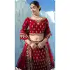 Red Color Velvet Embroidery & Diamond Work Bridal Wear Lehenga Choli -2815142351