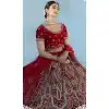 Elegant Red Color Velvet Embroidery & Diamond Work Bridal Wear Lehenga Choli -2815142353