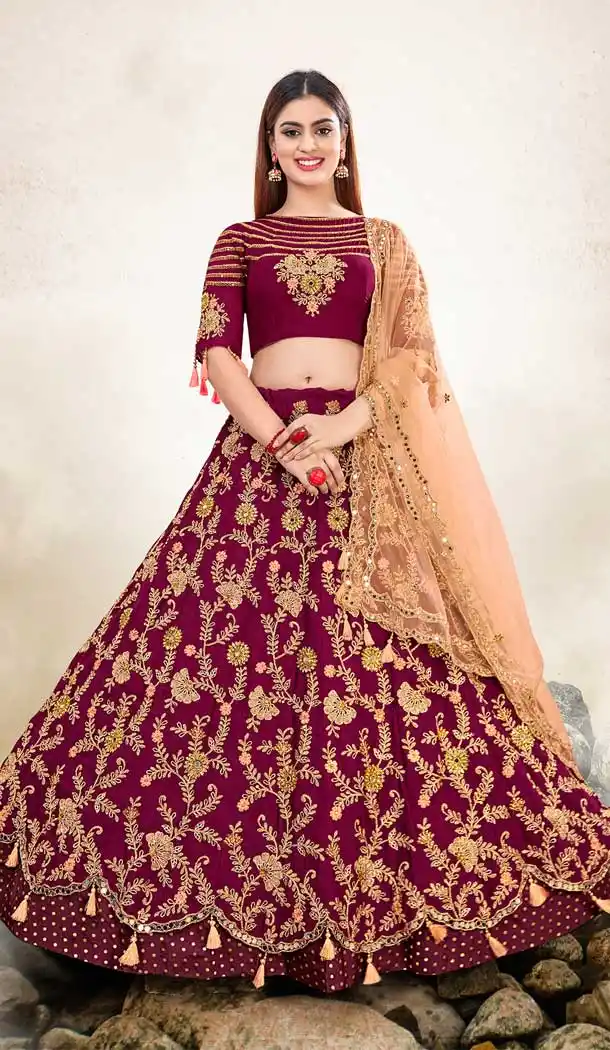 Splendorous Maroon Color Silk Georgette Designer Traditional Wear Lehenga Choli -2864142828