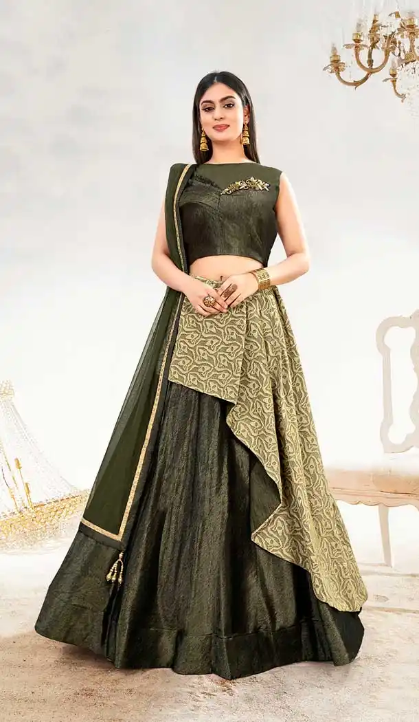 Exotic Green Color Satin Silk Designer Traditional Wear Lehenga Choli -2864142830