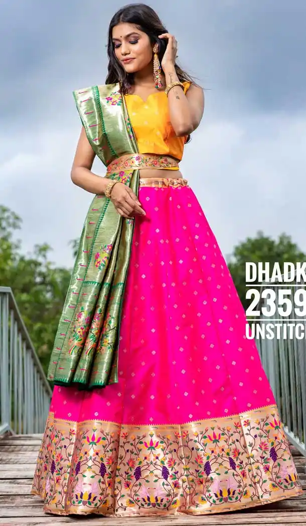 Hot Pink Color Silk Designer Wedding Mehndi Wear Lehenga Choli - 1333129148