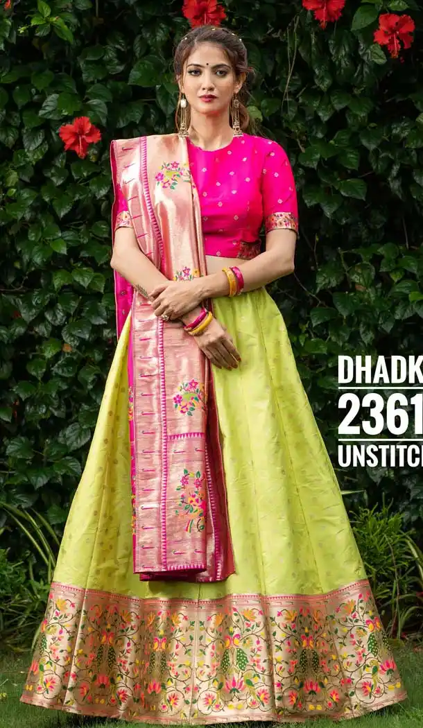 Light Green Color Silk Designer Wedding Mehndi Wear Lehenga Choli - 1333129153
