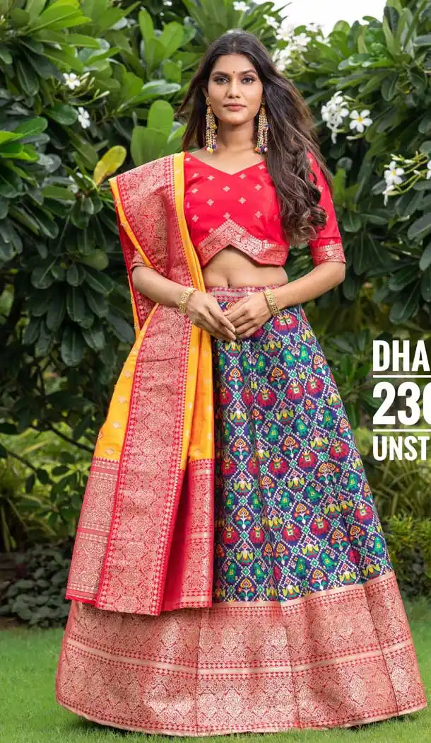 Brick Red Color Silk Designer Wedding Mehndi Wear Lehenga Choli - 1333129154