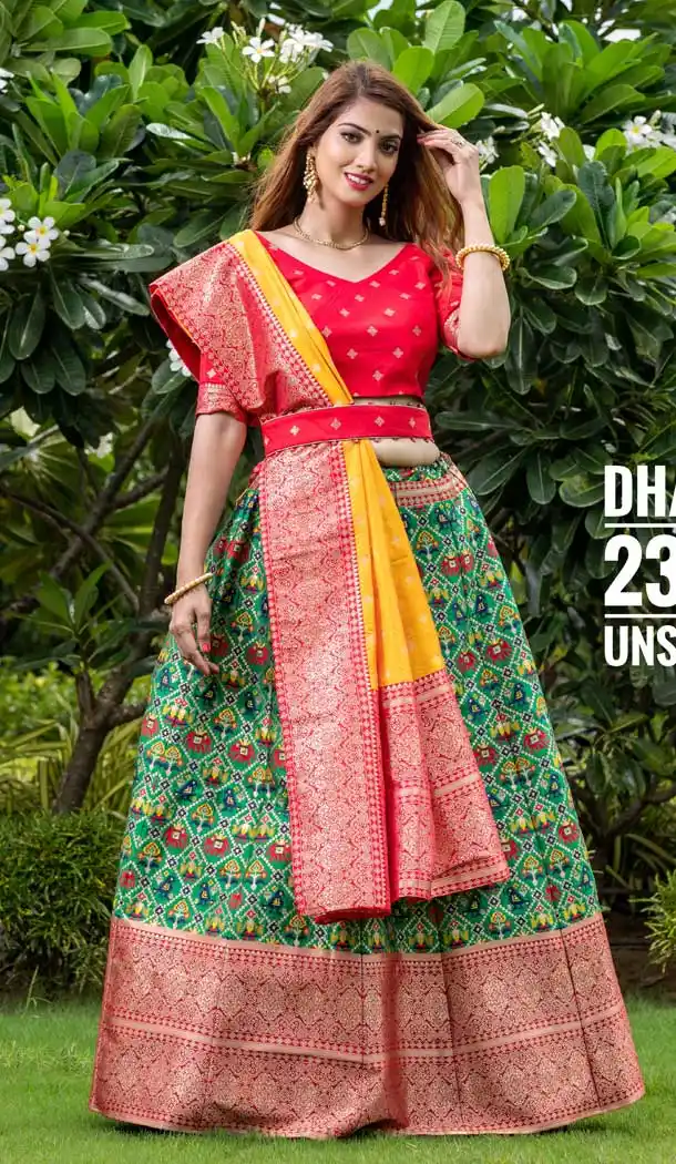 Green Color Silk Designer Wedding Mehndi Wear Lehenga Choli - 1333129155