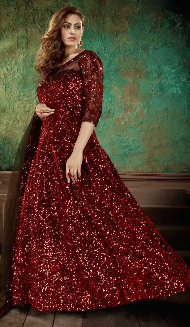 Red Color Net Designer Party Wear Gown Dress - 2869142868