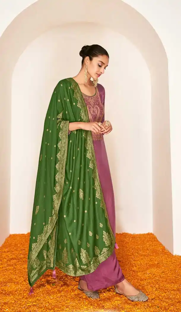 Pink Color Dream Silk Casual Pakistani Style Evening Wear Palazzo Suit- 2840142628