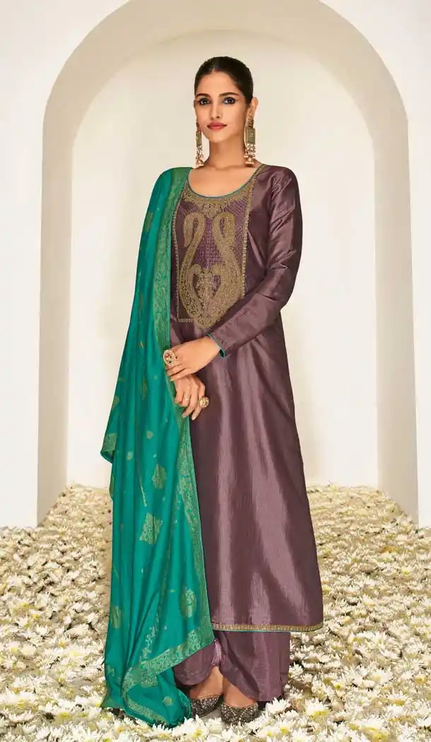 Rust Color Dream Silk Casual Pakistani Style Evening Wear Palazzo Suit- 2840142630