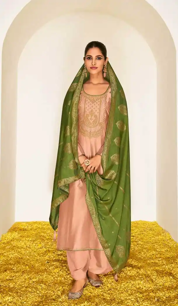 Peach Color Dream Silk Casual Pakistani Style Evening Wear Palazzo Suit- 2840142633