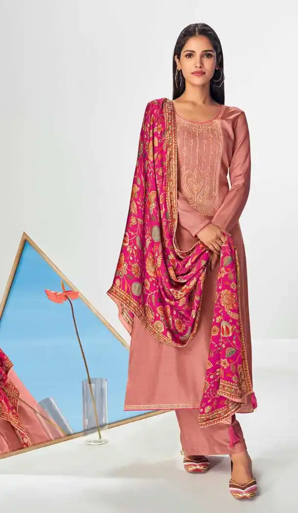 Light Pink Color Premium Tussah Silk Evening Party Wear Palazzo Suit- 2844142661