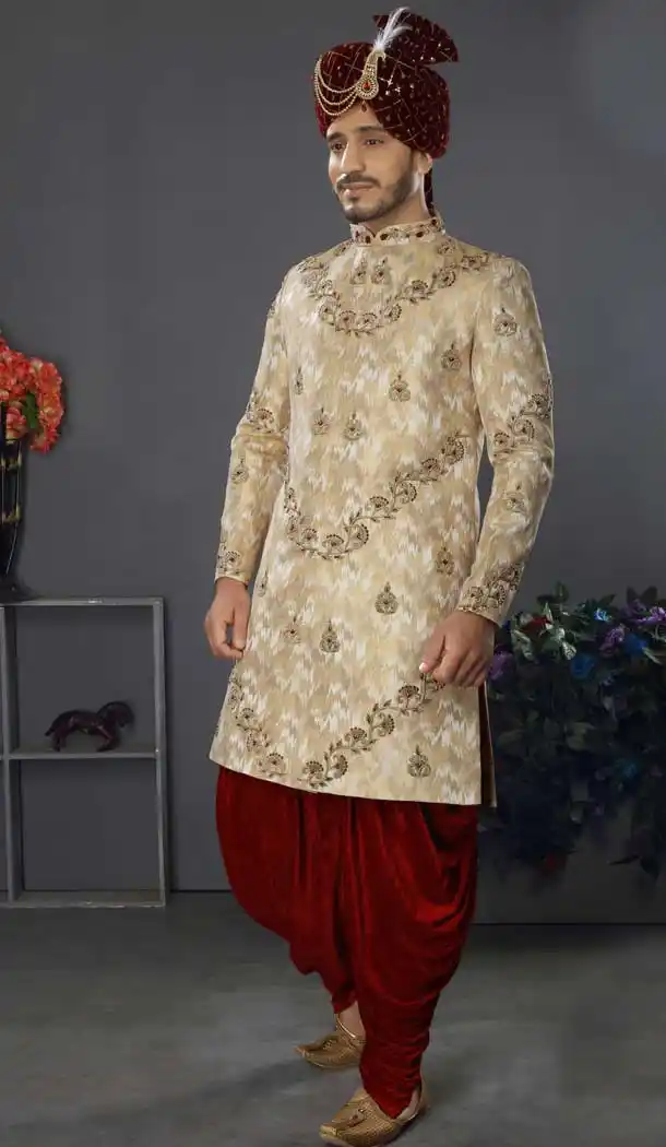 Sizzling White Color Lakhnowi Silk Designer Men's Wedding Wear Sherwani - 2802142184