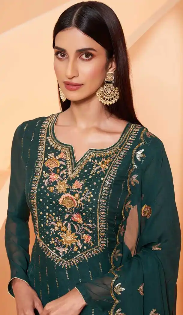 Sea Green Color Alizeh Pure Georgette Designer Party Wear Plus Size Sharara Suit - 2823142420