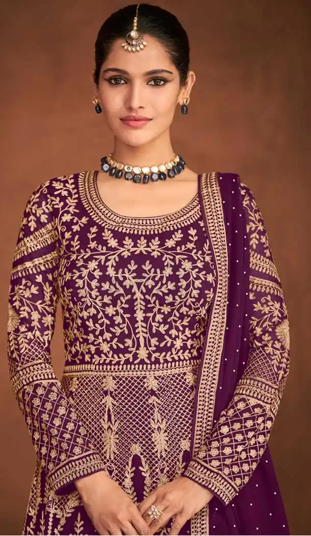 Violet Color Real Georgette Designer Wedding Wear Anarkali Suit - 2824142427
