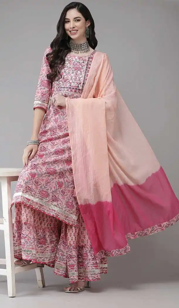 Blush Pink Color Cotton Slub Party Wear Readymade Suit - 2831142456