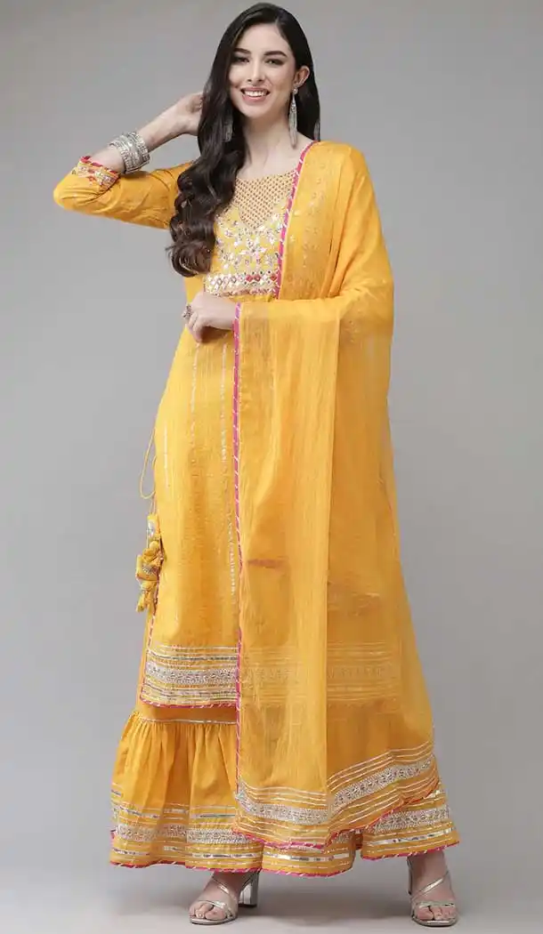 Yellow Color Lurex Silk Party Wear Readymade Suit - 2831142457