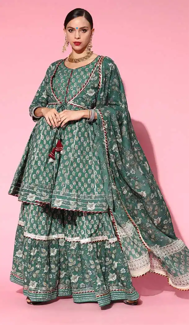 Teal Color Cotton Party Wear Readymade Suit - 2831142459