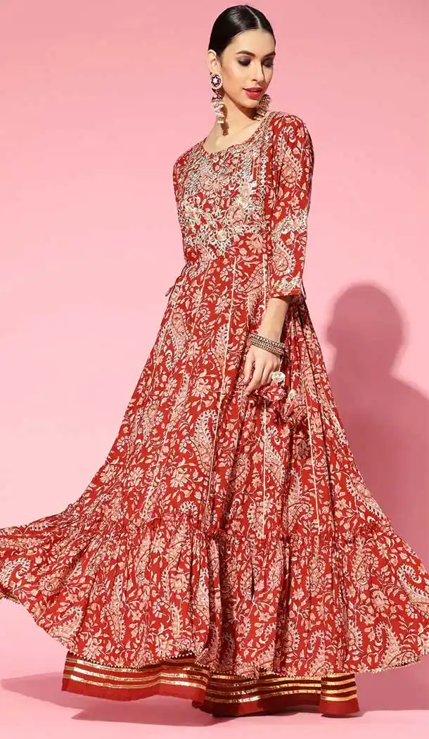 Dark Red Color Cotton Party Wear Readymade Suit - 2831142461