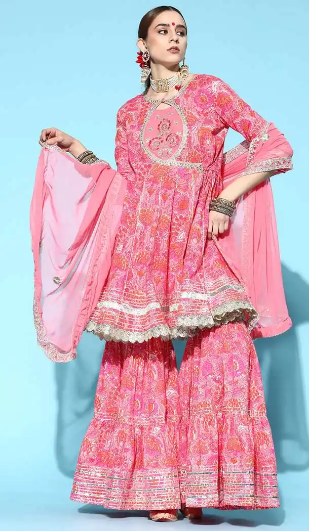Rose Pink Color Cotton Party Wear Readymade Suit - 2831142462
