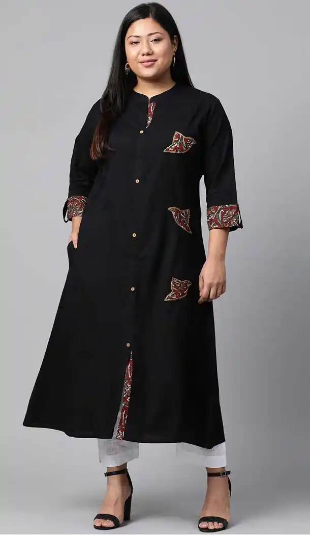 Black Color Cotton Casual Office Wear Plus Size Women Kurti - 2837142583