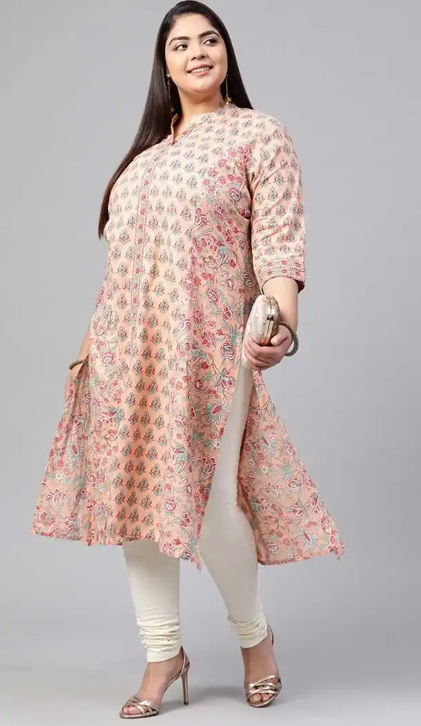 Peach Color Cotton Casual Office Wear Plus Size Women Kurti - 2837142587