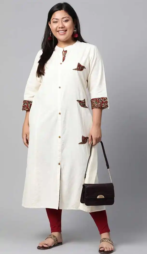Off White Color Cotton Casual Office Wear Plus Size Women Kurti - 2837142590
