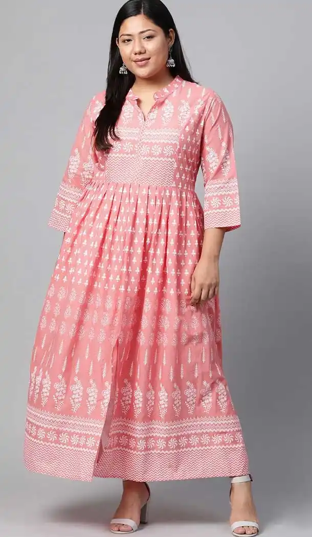 Pink & White Color Cotton Casual Office Wear Plus Size Women Kurti - 2837142591