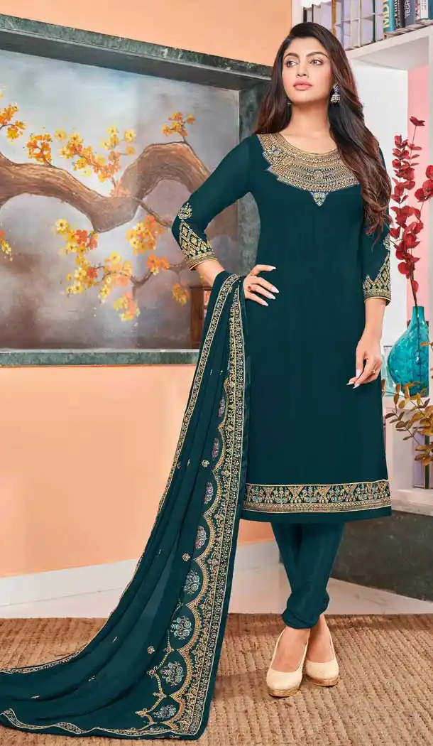 Teal Color Heavy Fox Georgette Embroidery Party Wear Salwar Suit -2924143224