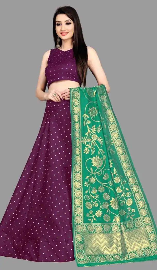 Fascinating Purple Color Jacquard Silk Traditional Wear Girls Lehenga Choli -2505139790