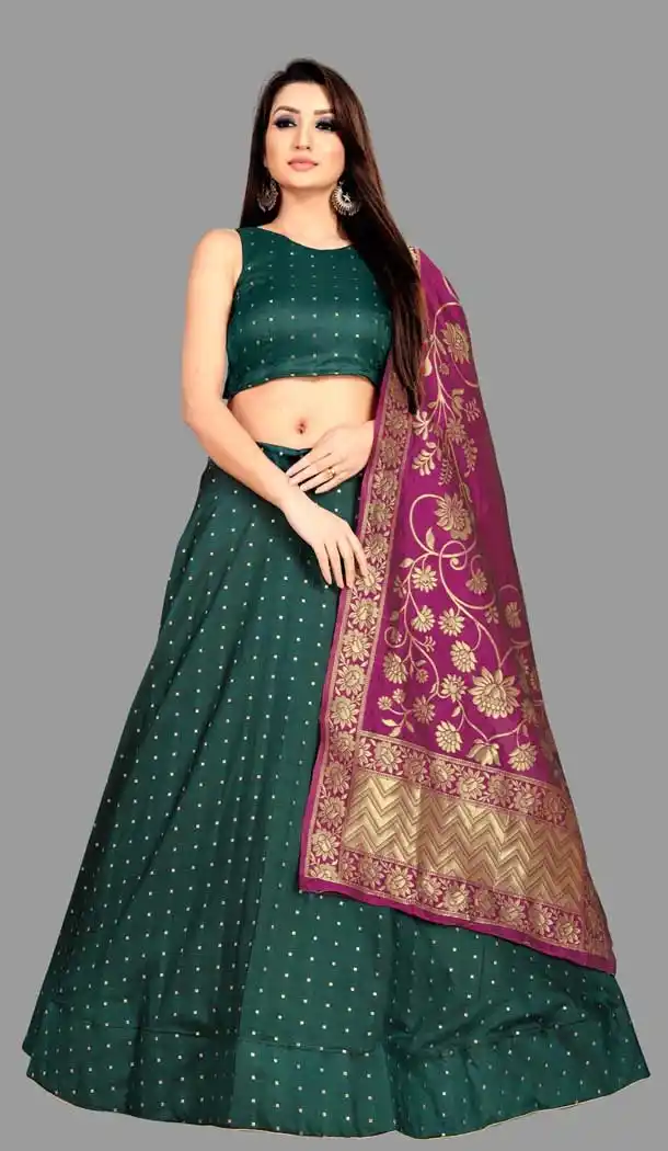 Teal Green Color Jacquard Silk Traditional Wear Girls Lehenga Choli -2505139791