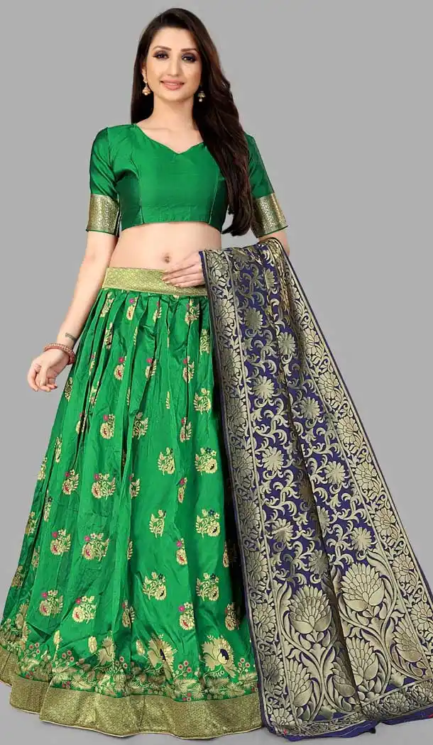 Vivacious Green Color Jacquard Silk Traditional Wear Girls Lehenga Choli -2505139795