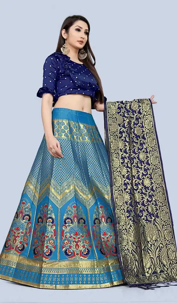 Enigmatic Sky Blue Color Jacquard Silk Traditional Wear Girls Lehenga Choli -2505139803