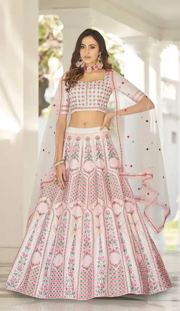Charming White Color Silk Designer Wedding Wear Bridal Lehenga Choli -2941143312
