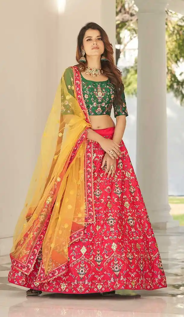 Red Color Silk Designer Wedding Wear Bridal Lehenga Choli -2941143313