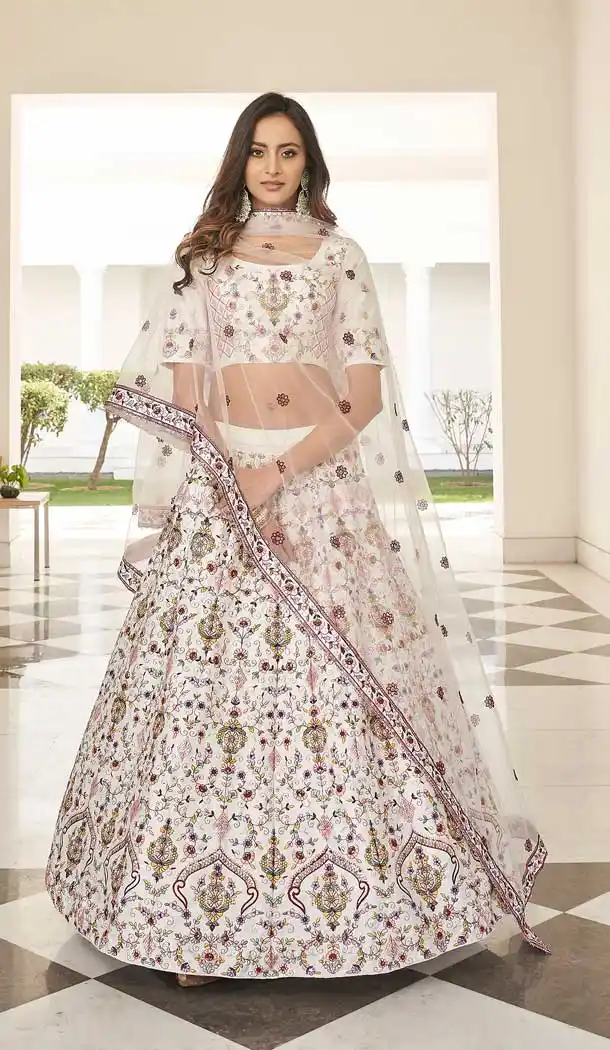 Lovely White Color Silk Designer Wedding Wear Bridal Lehenga Choli -2941143314