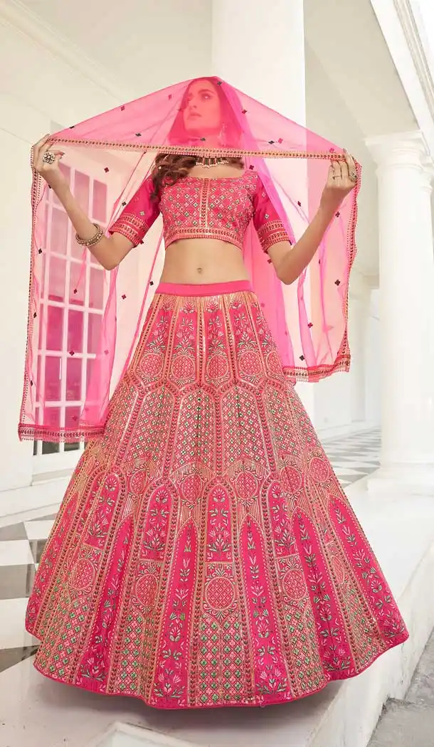 Deep Pink Color Silk Designer Wedding Wear Bridal Lehenga Choli -2941143316