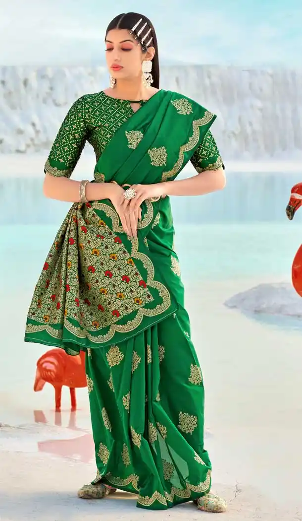 Dark Green Color Banarasi Soft Silk Classic Traditional Party Wear Saree -2976143520