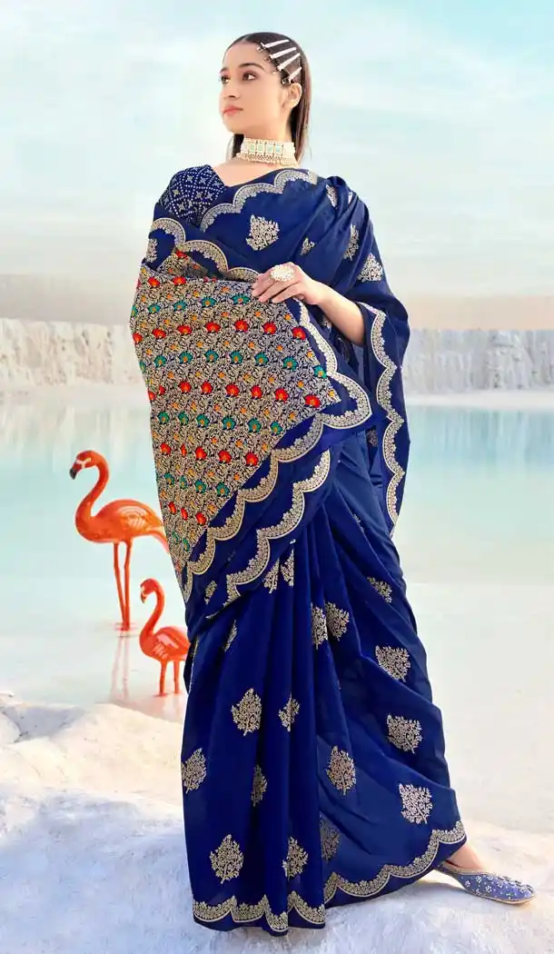Enigmatic Blue Color Banarasi Soft Silk Classic Traditional Party Wear Saree -2976143521
