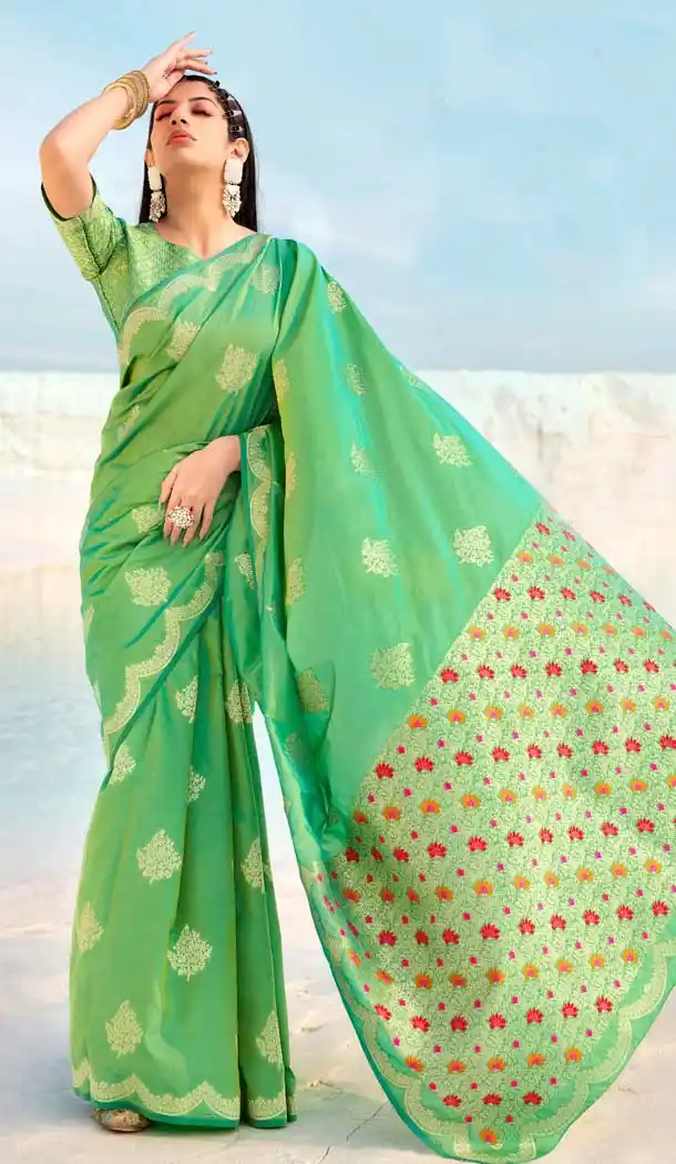 Pista Green Color Banarasi Soft Silk Classic Traditional Party Wear Saree -2976143522