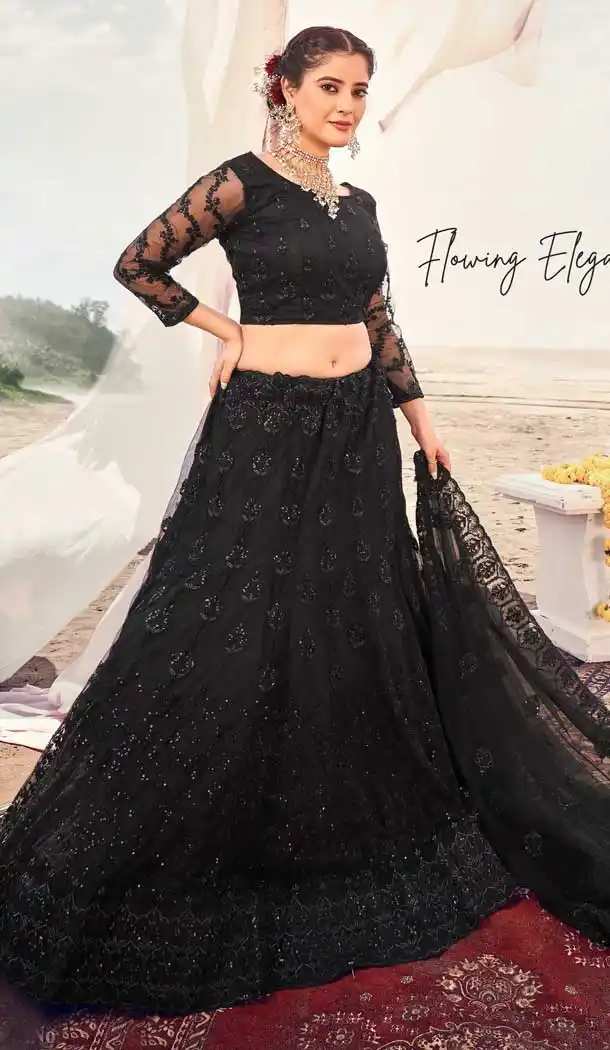 Black Color Soft Net Designer Wedding Mehendi Wear Lehenga Choli -2981143565