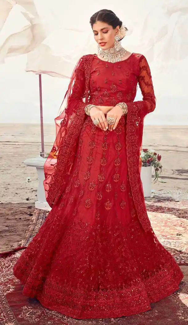 Maroon Color Soft Net Designer Wedding Mehendi Wear Lehenga Choli -2981143566