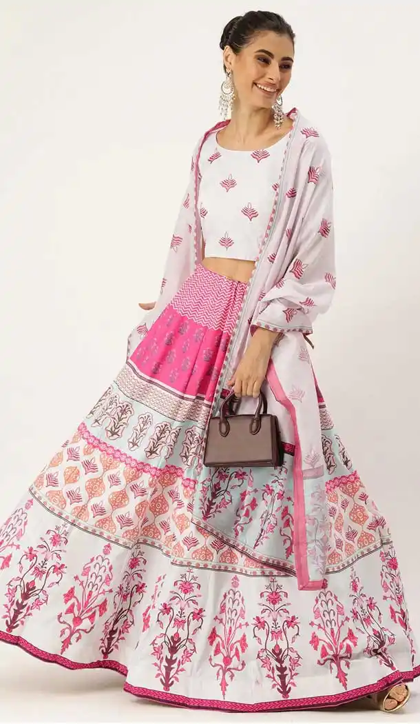 Fancy White Pink Color Vaishali Silk Printed Traditional Wear Lehenga Choli -2983143574