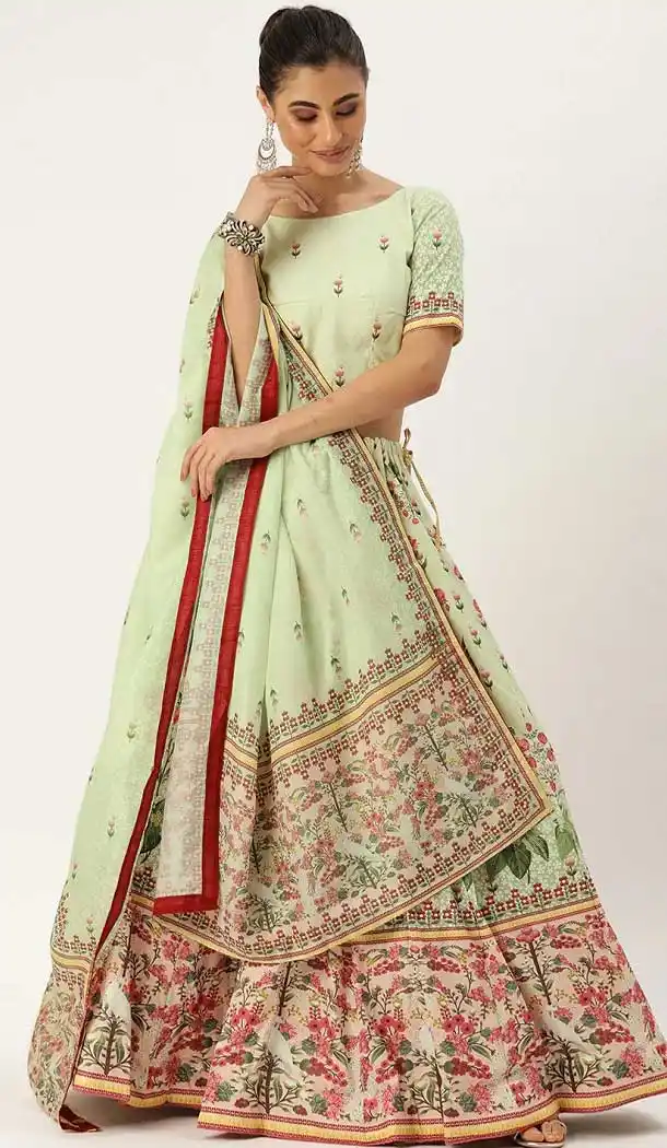 Pista Color Vaishali Silk Printed Traditional Wear Lehenga Choli -2983143579