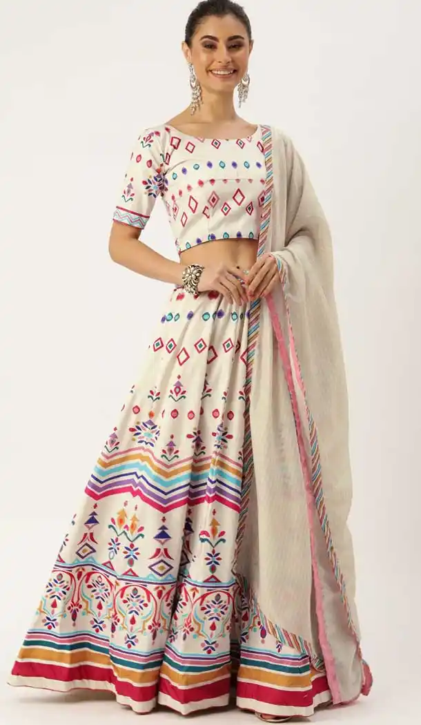 Off White Color Vaishali Silk Printed Traditional Wear Lehenga Choli -2983143580